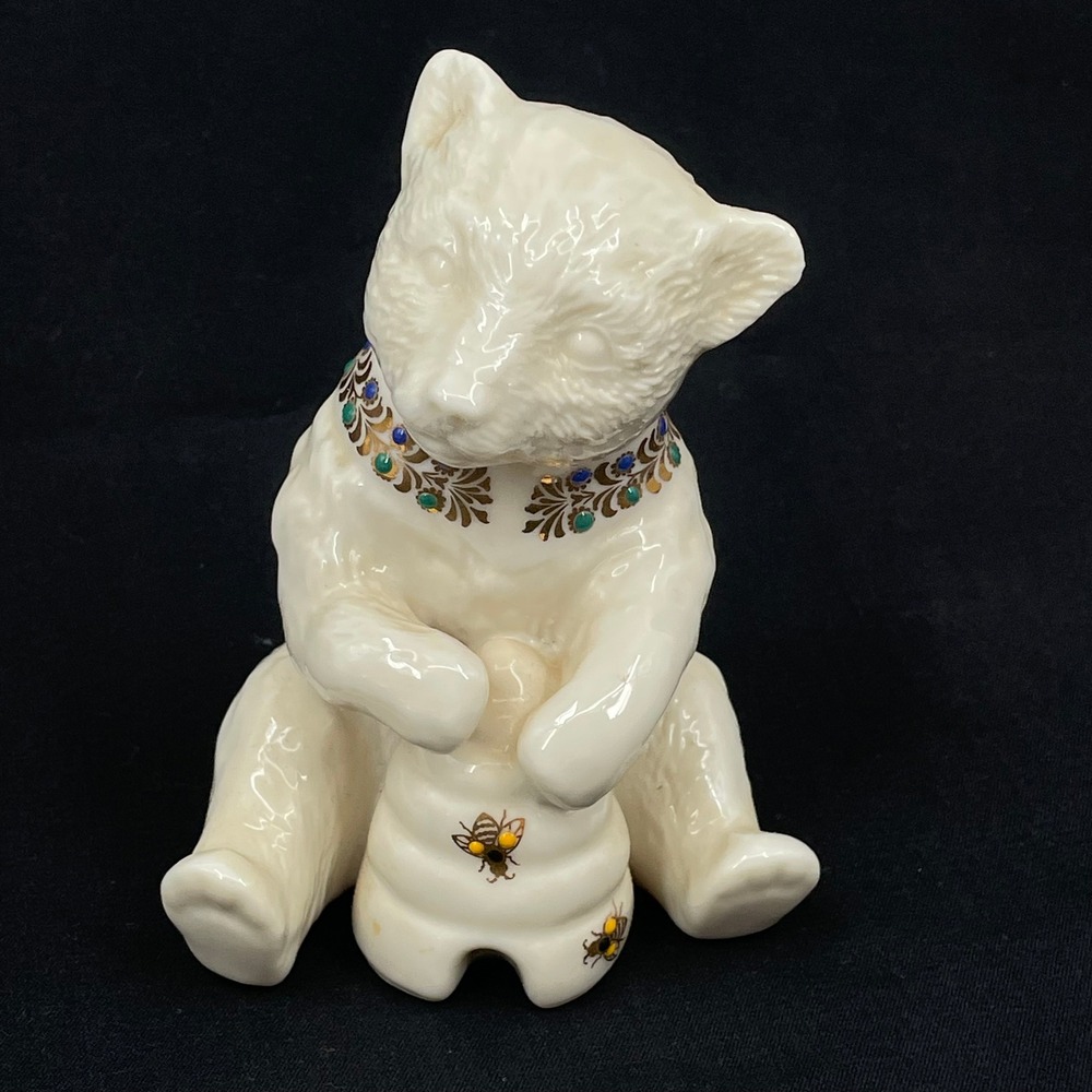 Lenox China Jewels Collection‎ Bear with Beehive Figurine Ivory Gold Enamel USA
